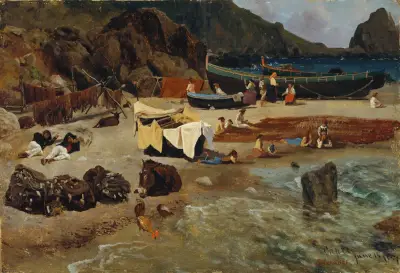 Fishing Boats at Capri Albert Bierstadt